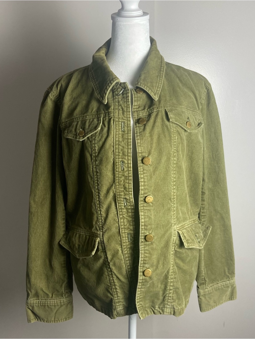 Jones New York Olive Green Corduroy Shirt Jacket